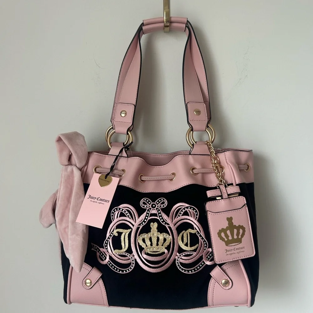 Juicy Couture black pink carriage Daydreamer Tote Bag